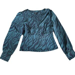 J. crew emerald Green zebra blouse